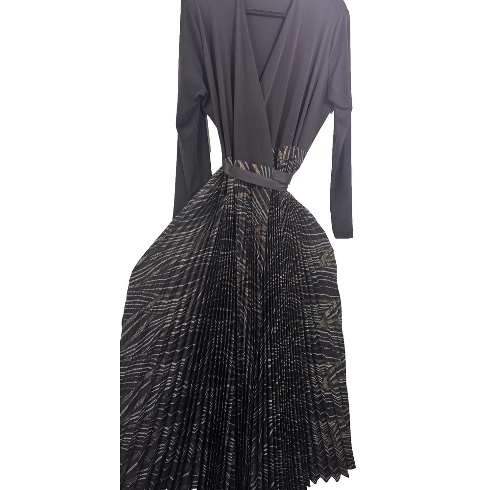 LuLaRoe DeAnne Elegant Collection Formal Wrap Dress Pleated Skirt Womens L GLAM